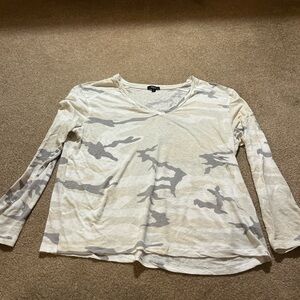 Rails Cream and Gray Camouflage Long Sleeve Top